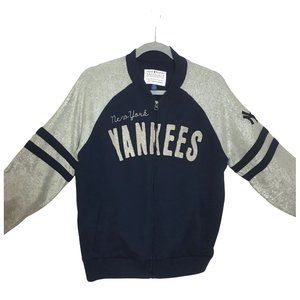 Carl Banks L Glitter Yankees Bomber Jacket Metallic Thread Genuine Merchandise